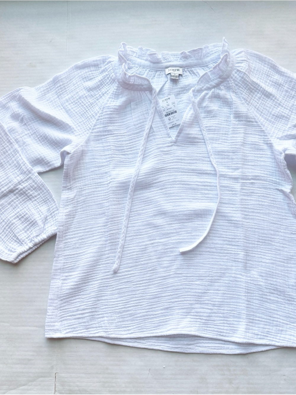 J.Crew New Womens Long Sleeve Gauze Tie Neck Top White Size S NWT - Picture 3 of 16